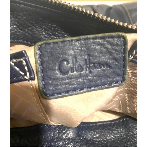 Cole haan navy blue Leather Hobo Bag with Curved Design and Pleated Texture - Picture 8 of 9